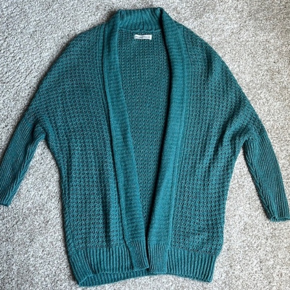 Oversized Cardigan Waffle Knit Teal Open Front Abercrombie & Fitch Cardigan - Picture 1 of 12